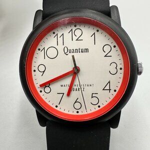 3/$30 Quantum Watch Women Black Red Round White Dial Resin Buckle Band